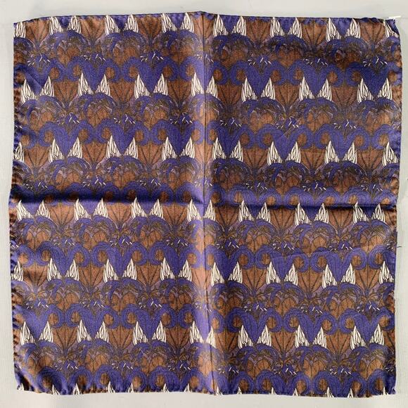 PRADA Navy Brown Abstract Floral Pocket Square - Picture 1 of 3